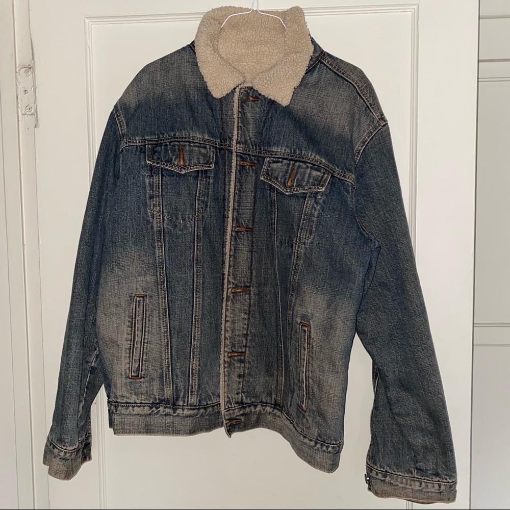 Vintage Gap Faux Fur Button Down Jean Jacket Size Large